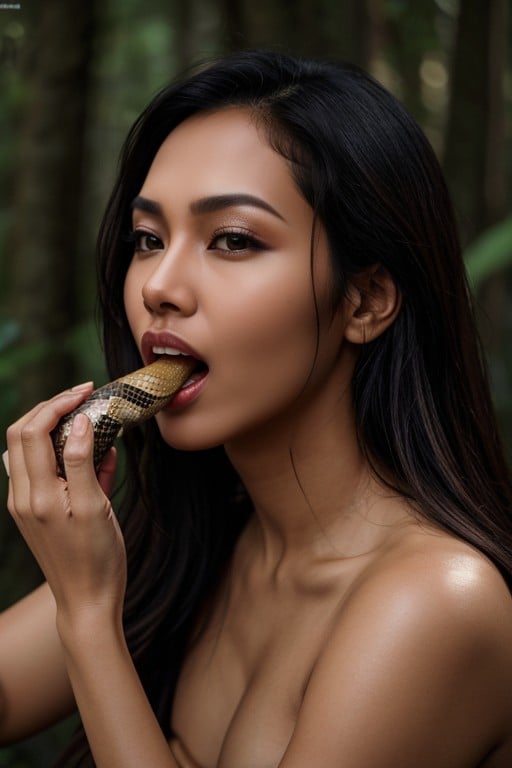 Snake Swallowing Whole In Sexy Mouth Opensexy Vore, インドネシア人, Woman Eat SnakeAIポルノ