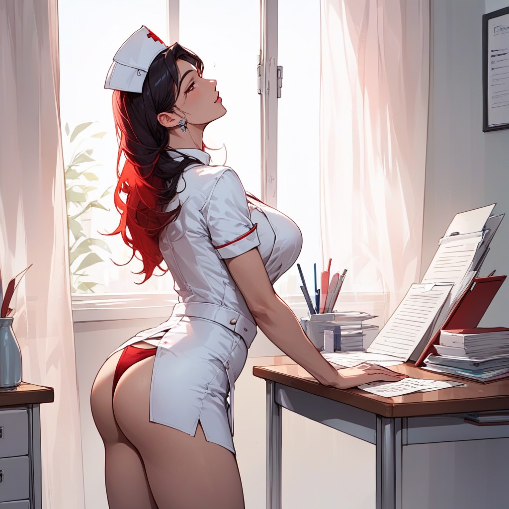 Office, Rear-side View, Sexy Nurse Pornografia de IA