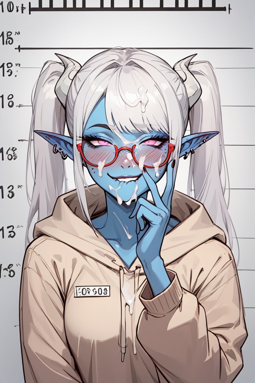 Blushing, Eyeliner, Tan Hoodie AI Porn