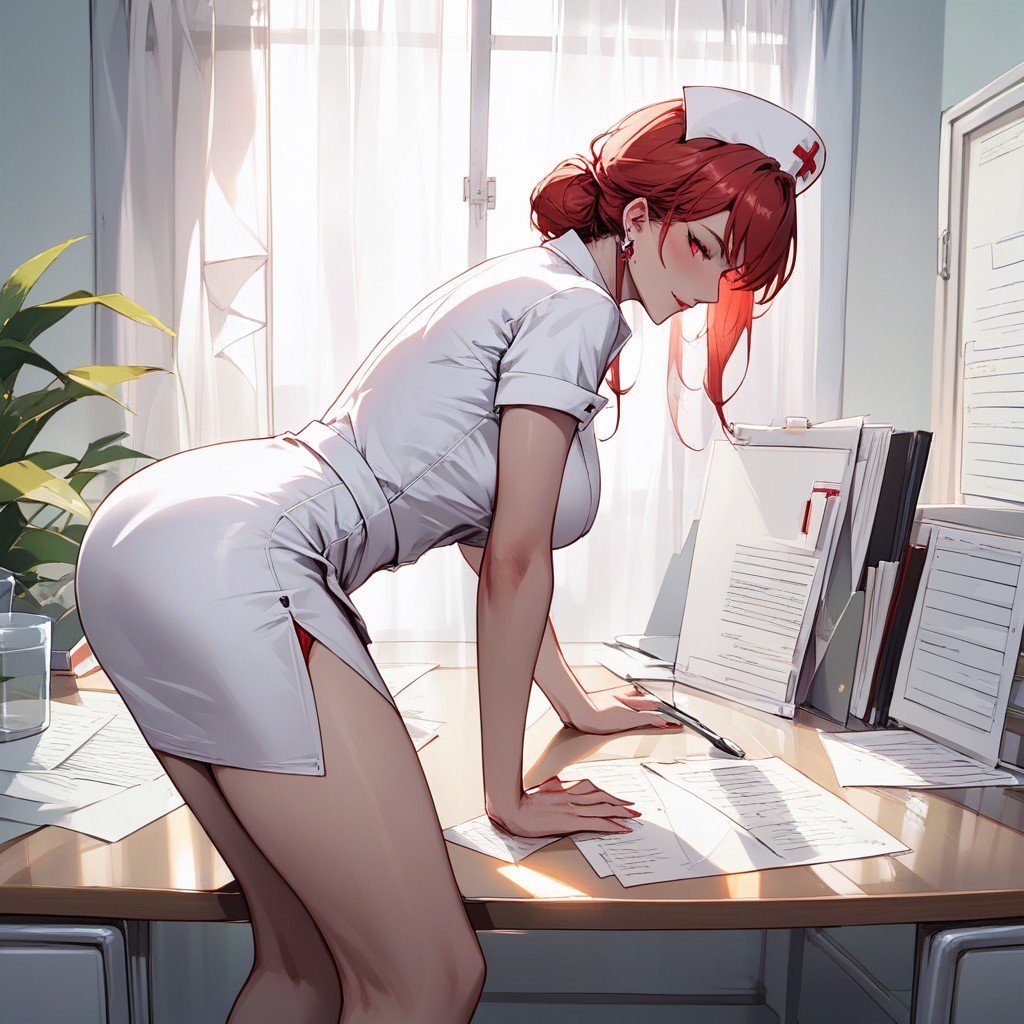 Nurse Shirt, Sexy Nurse, Rear-side ViewPorno AI