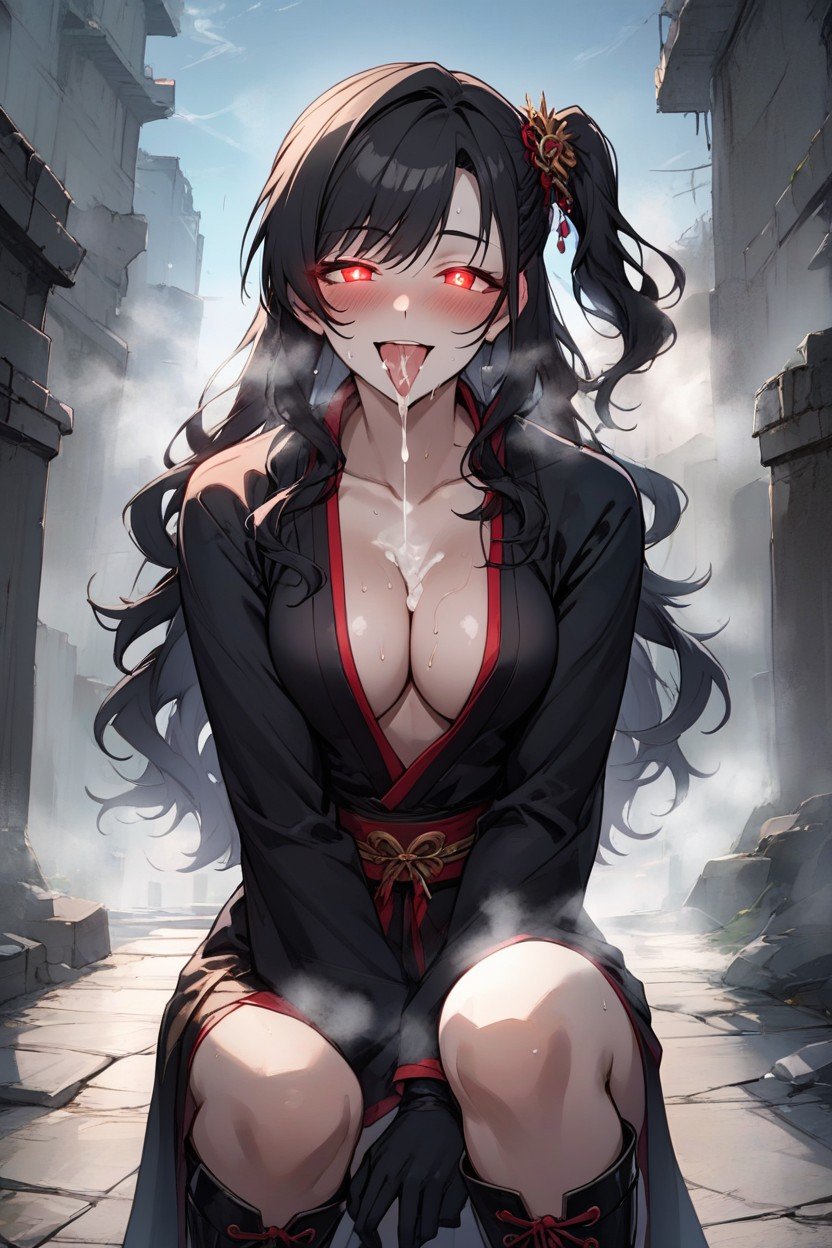 Wavy Hair, Semen Dripping From The Mouth, Red EyeAI黃漫