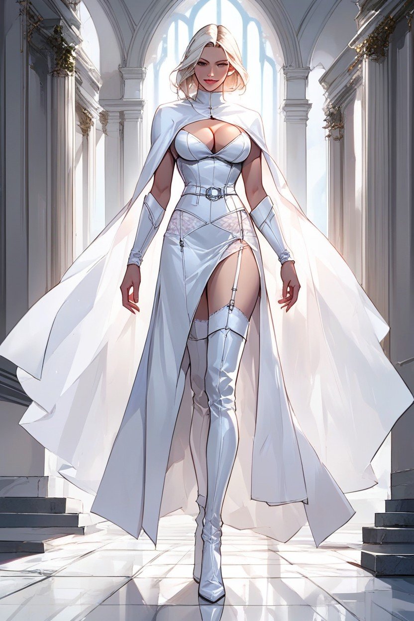 Straps Connected To Boots, White Garter Belt, Emma Frost MarvelAI兽人黄片