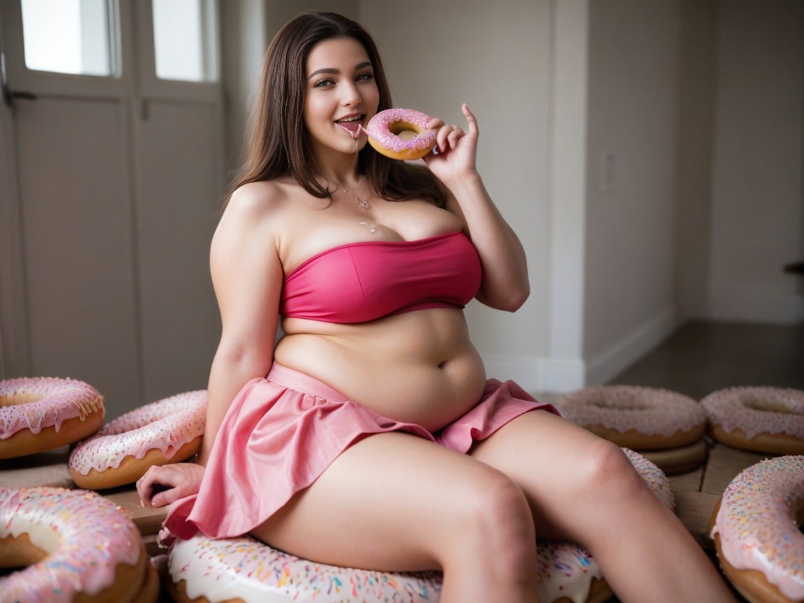 Brunette, Woman, Eating Donuts Pornografia de IA