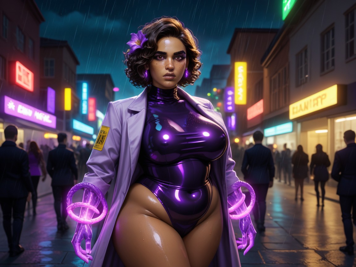 Glowing Purple Flower In Hair, Rounded Ass, Afterimage AI Porn