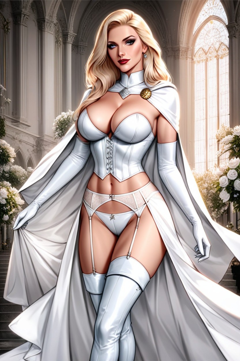 White Corset, White Garter Belt, CleavageAIポルノ