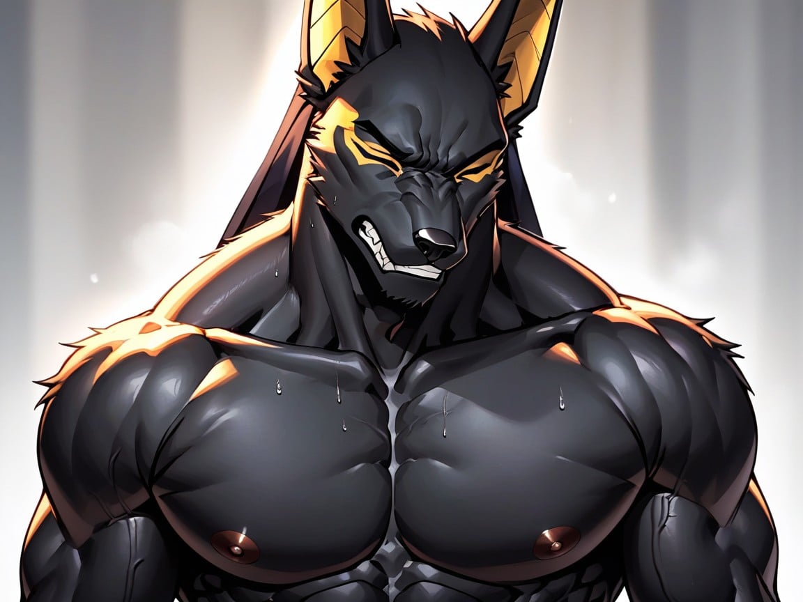 歯を食いしばる, Muscular, Dick Lay On Anubis ChestファーリーAIポルノ