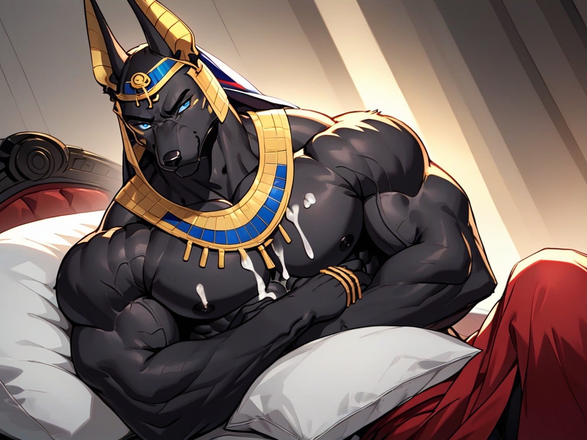 Anubis Lays On His Back, Cold Light, CrépusculePorno IA Furry