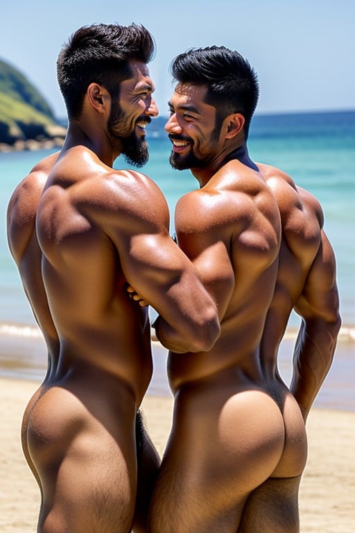 Looking At Each Other, Handsome Muscular Naked Men, White AssAI黄漫