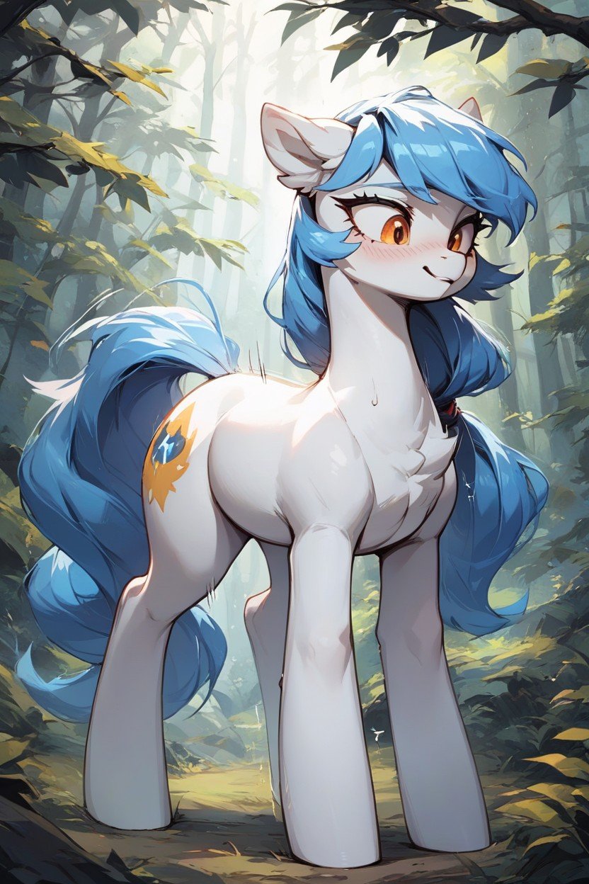 White Female With Pony With Blue Hair In Forest, バウンスライン, Huge Puffy Pony PussyAIポルノ