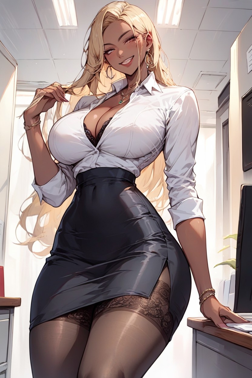 거대한 엉덩이, White Office Blouse, Wide Hips퍼리 AI 포르노