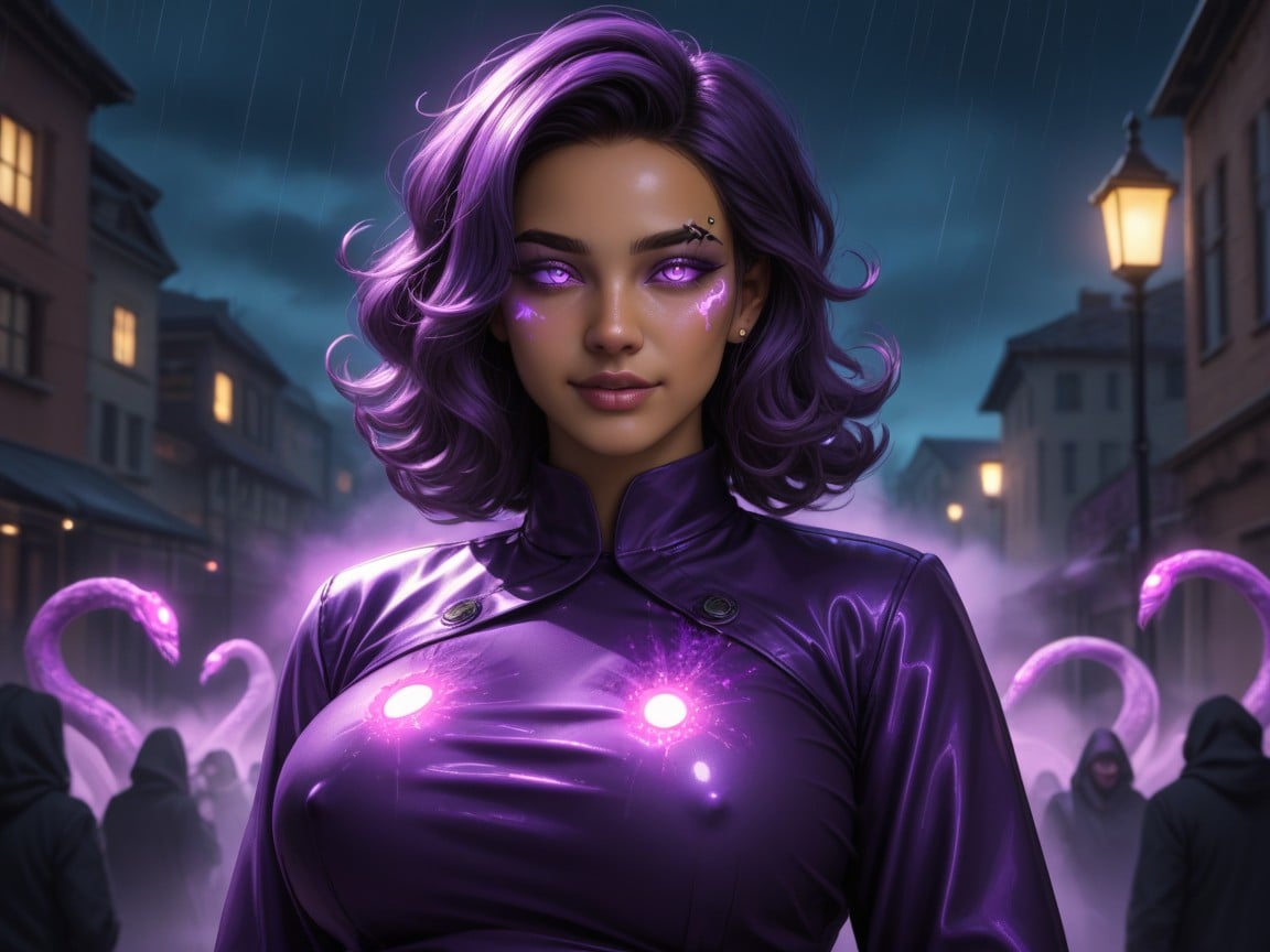 Purple High Boots, Glowing Purple Flower In Hair, Purple Labcoat Хентай AI порно