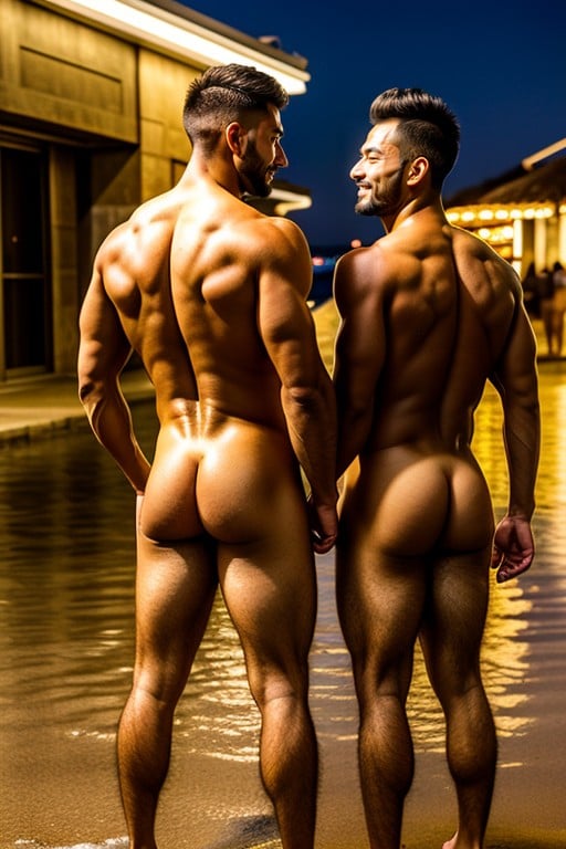 Beard, Asian, Muscular Naked Men Хентай AI порно