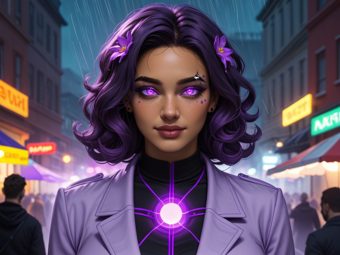 Yellow Light Skin, Purple Glowing Freckles On Face, Alien Hospital Background Hentai AI Porn