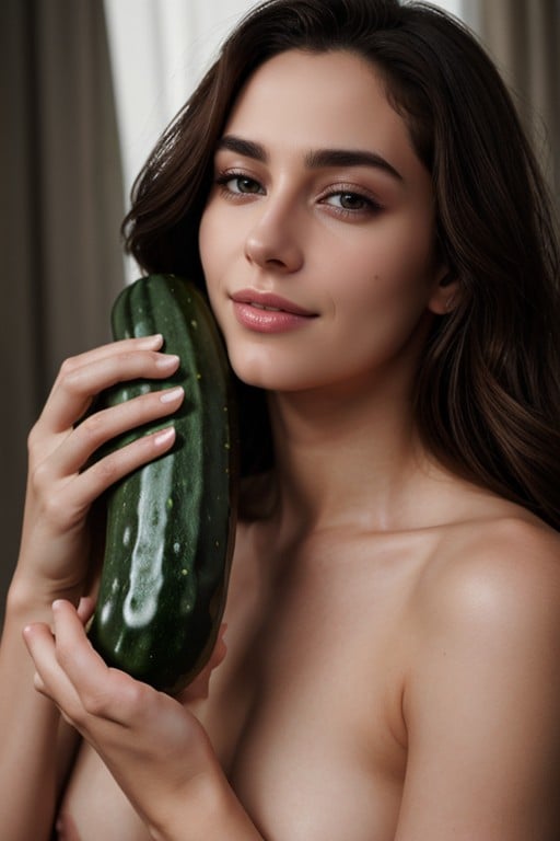 Masturbating With A Cucumber, Hairy Young Woman쉬메일 AI 포르노