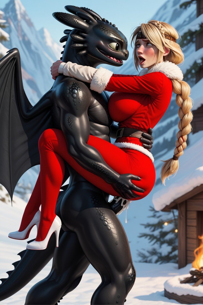 Astrid Hofferson From How To Train Your Dragon, Large Breast, Red Christmas Long Dress AI Porn