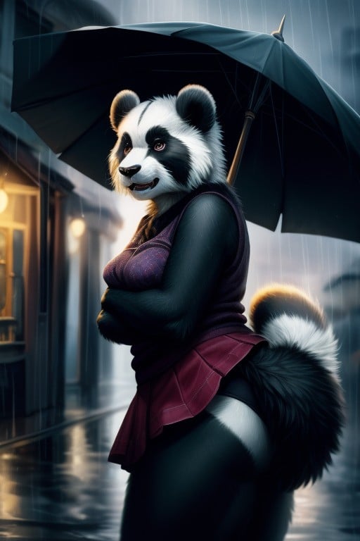 Raining, Dimly Lit, Panda Furry AI Porn