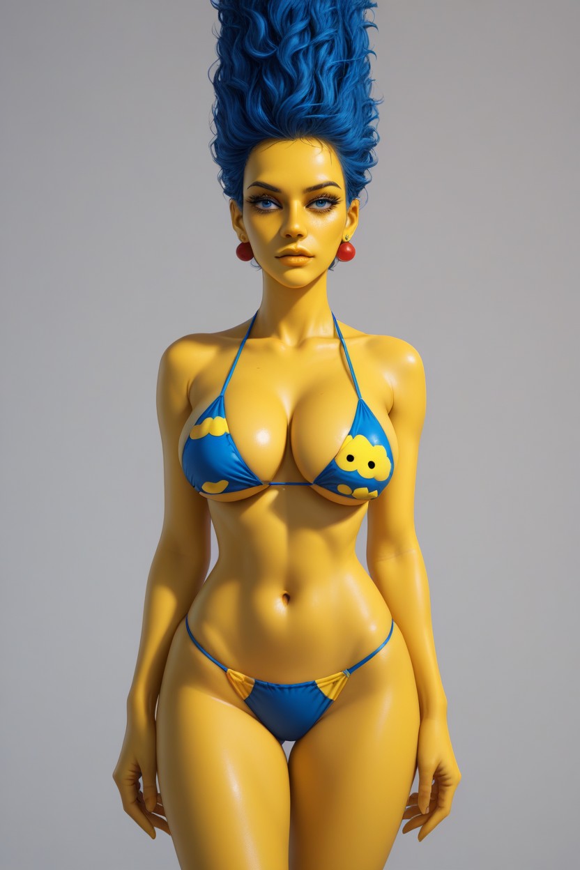 Yellow Skin, Marge Simpson Bikini, Blue Hair헨타이 AI 포르노