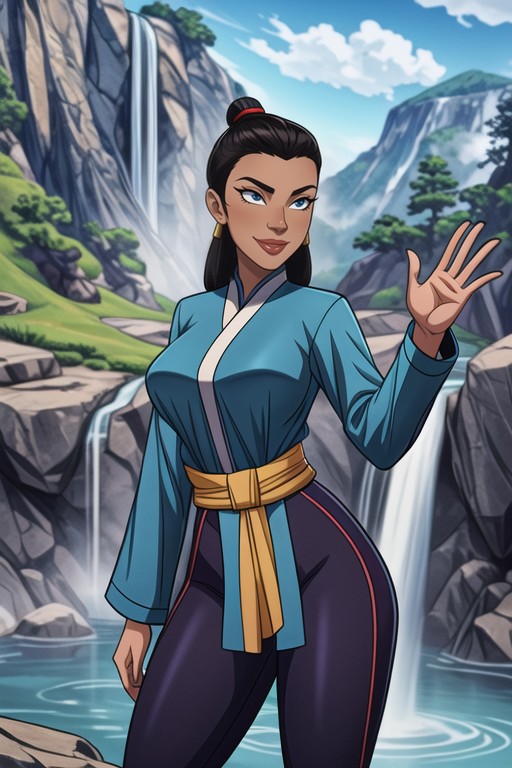 Fully Clothed Katara From Avatar The Last Airbender Smiling And Waving, 낮, 서 있기AI 포르노