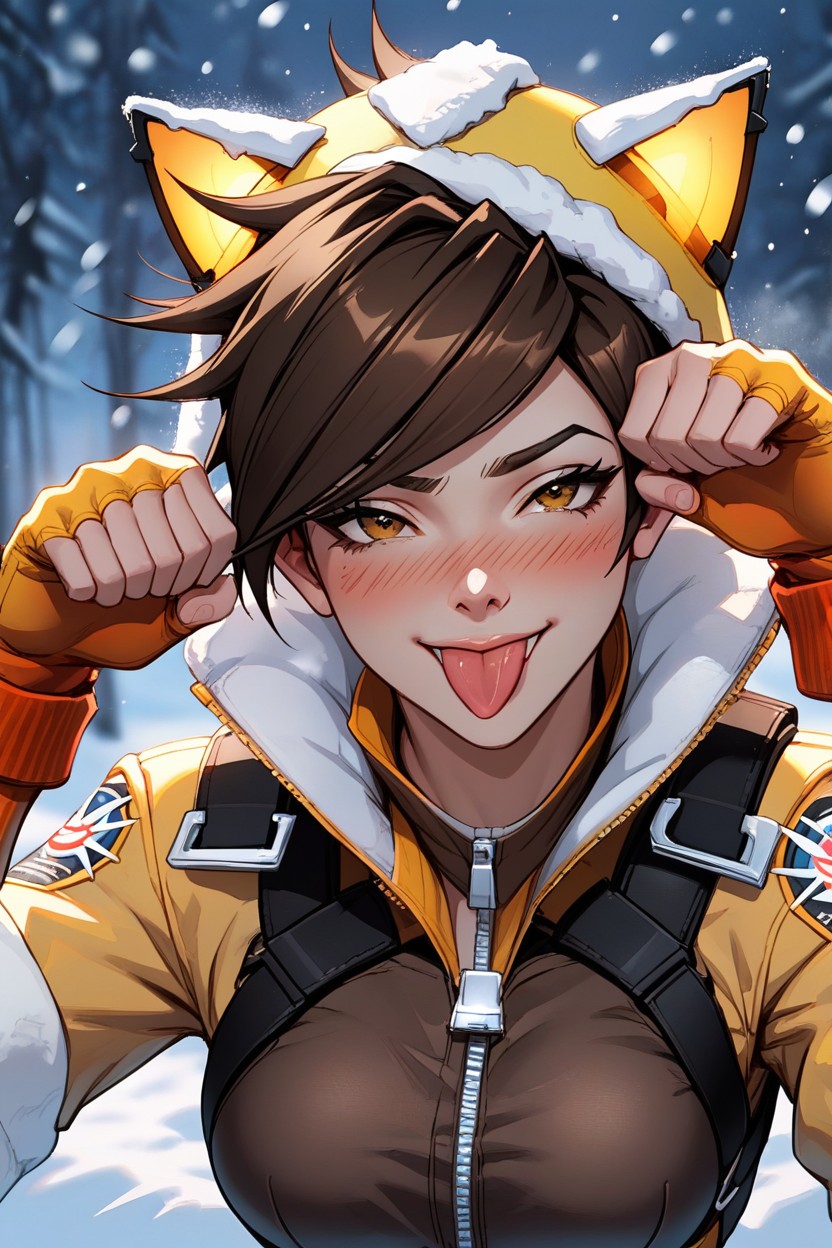 Tracer, Cat Pose, Snowing Hentai AI Porn