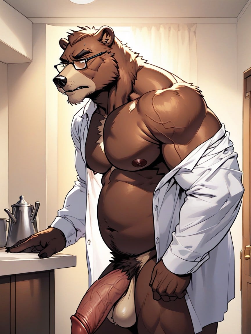 Leaning Back On Counter, Furry Polar Bear, Huge Dick Pornografia peluda com IA