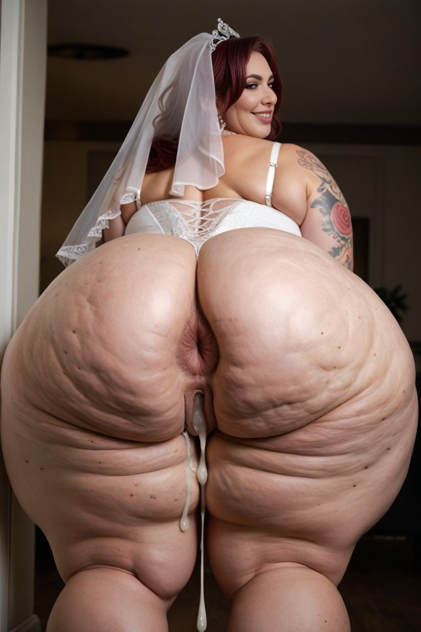 Extremely Large Ass, Fat Tattooed Slut Bride Pierced Huge Nasty Asshole Nasty Extreme Cellulite Disgusting Fat Neck Gross Fat Greedy Smile Bridal Veil Dripping In Cum Tattoos And Piercing "slut" Tattoo "whore" Tattoo White Dress Dripping Cum, Ssbbw AI Porn