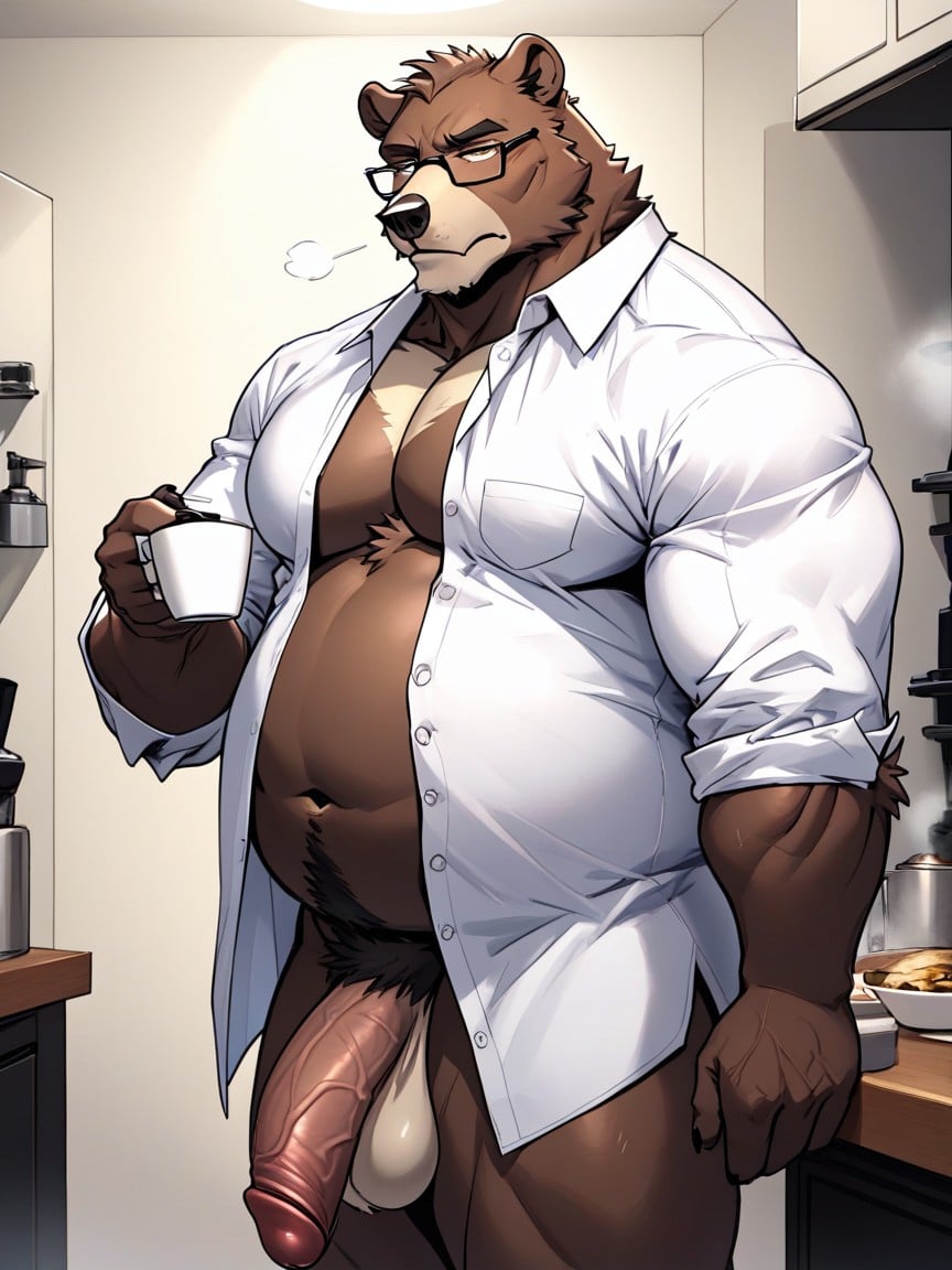 Tired, Holding A Cup Of Coffee, Shirt Off ShouldeファーリーAIポルノ