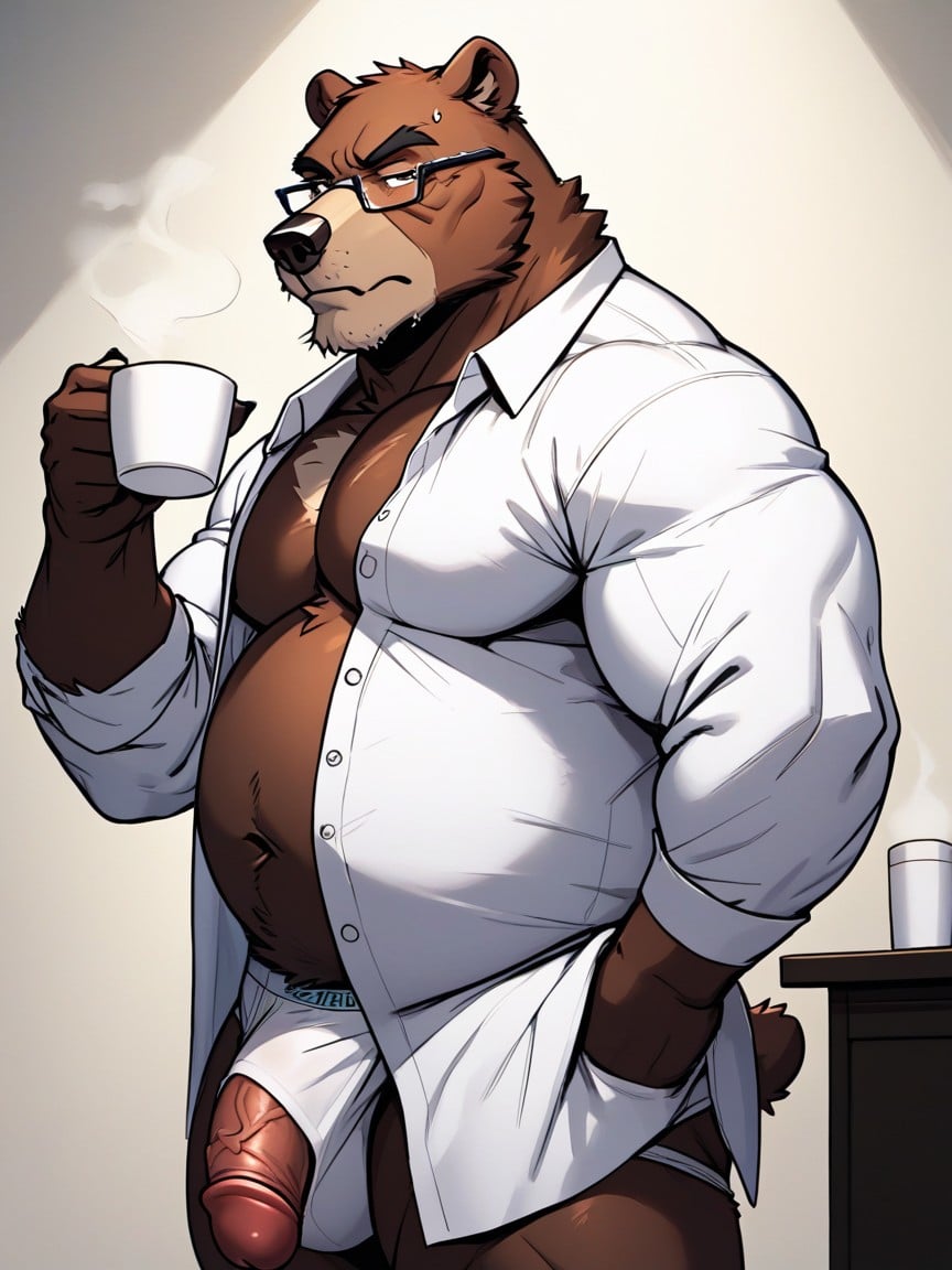 Flaccid, Kitchen, Oversized Unbuttoned Dress Shirt Furry AI Porn