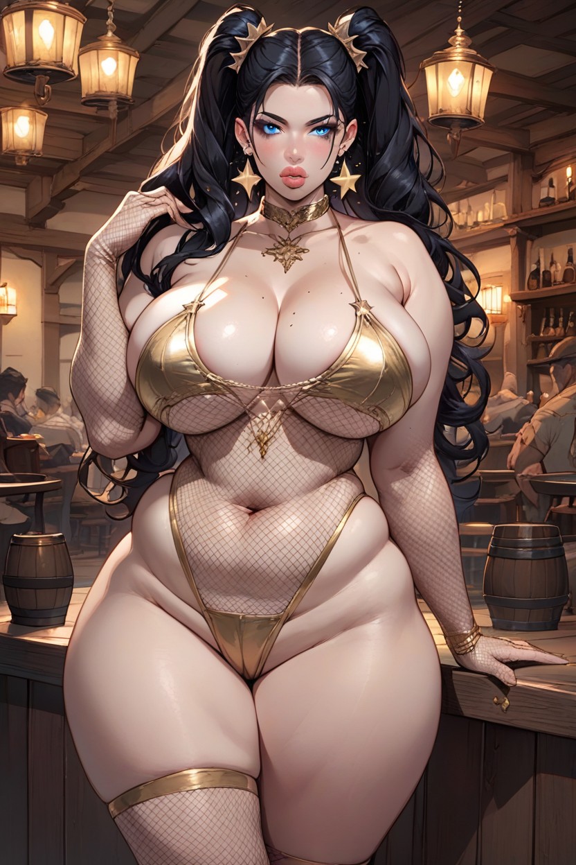 Gold Fishnet Long Gloves, Massive Ass, Gold Fishnet Swimsuit Furry AI Porn