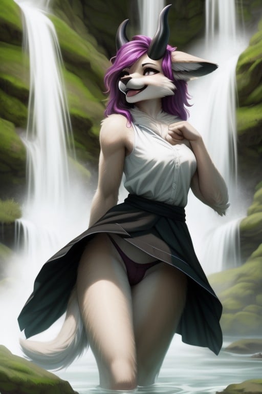 Front View, Waterfall, Succubus Furry AI Porn