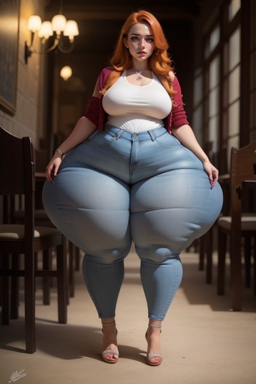 Womans Hips Take Up Chairs, Weight Gain, Ruiva Pornografia de IA