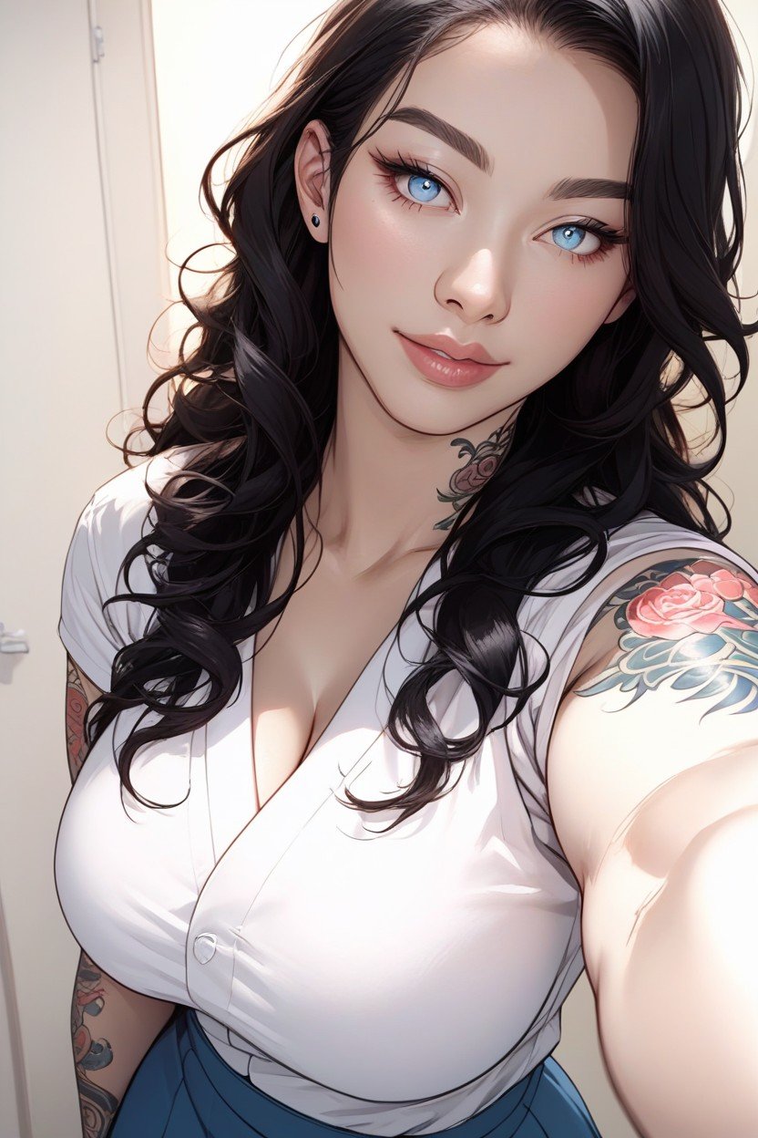 Well Defined Face, Black Hair, Thick AI Porn