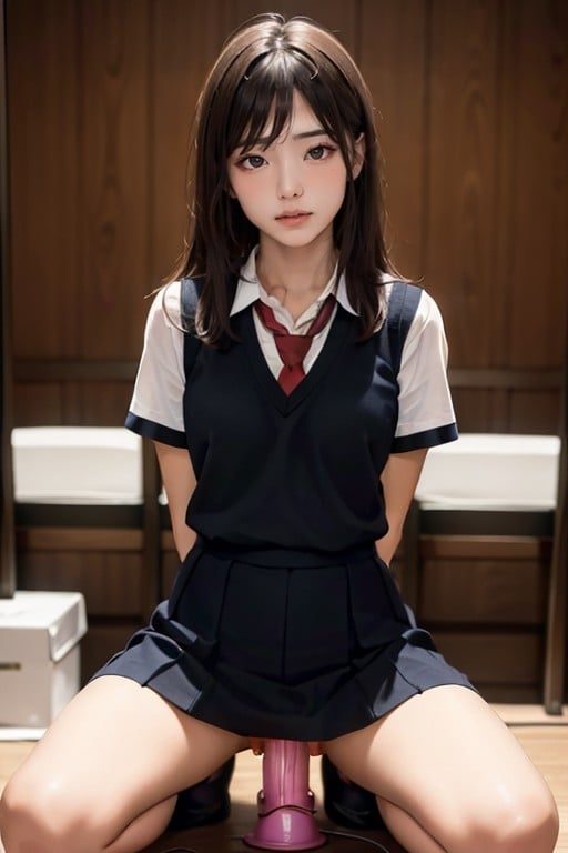 School Uniform, Arms Behind Back, Fit Shemale AI Porn