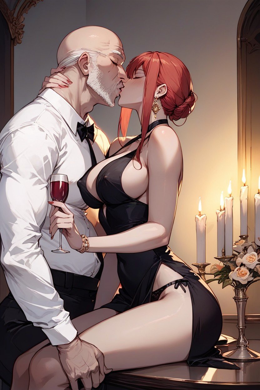 Bald Man, Black Sexy Panties, Candlelight DinnerAI黃片