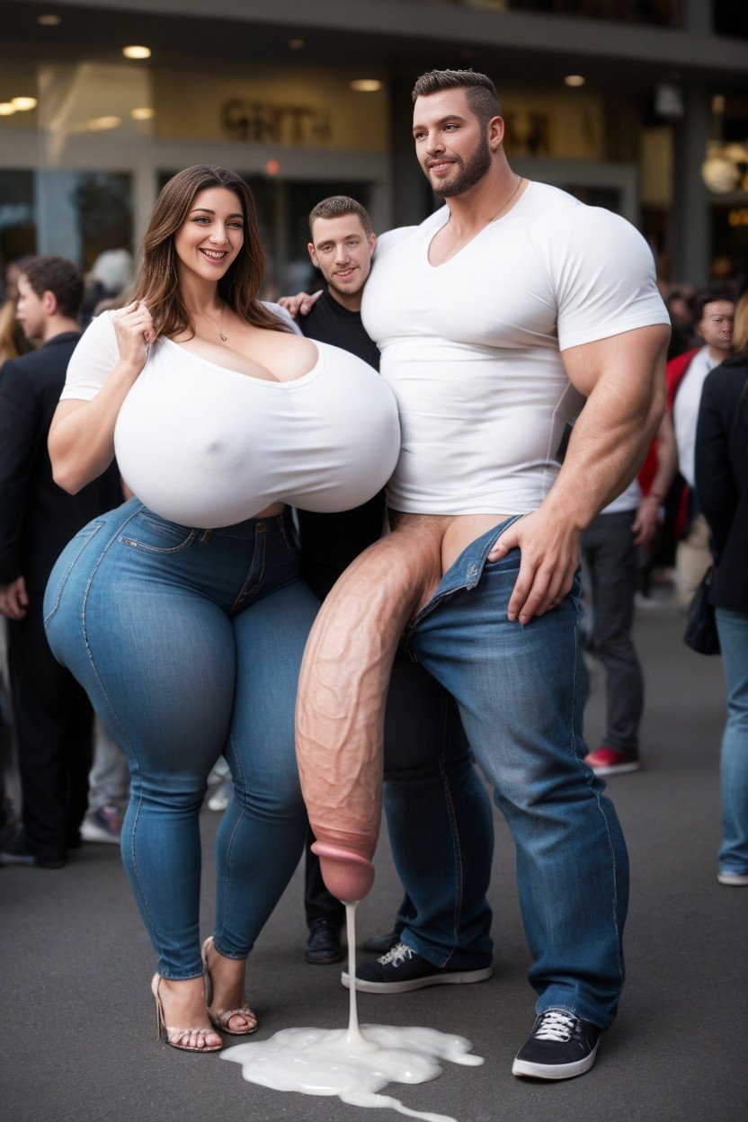 Busy Crowd Background, Husband And Wife Couple, Hyper Massive Black Cock Longer Than Girls BodyAIポルノ