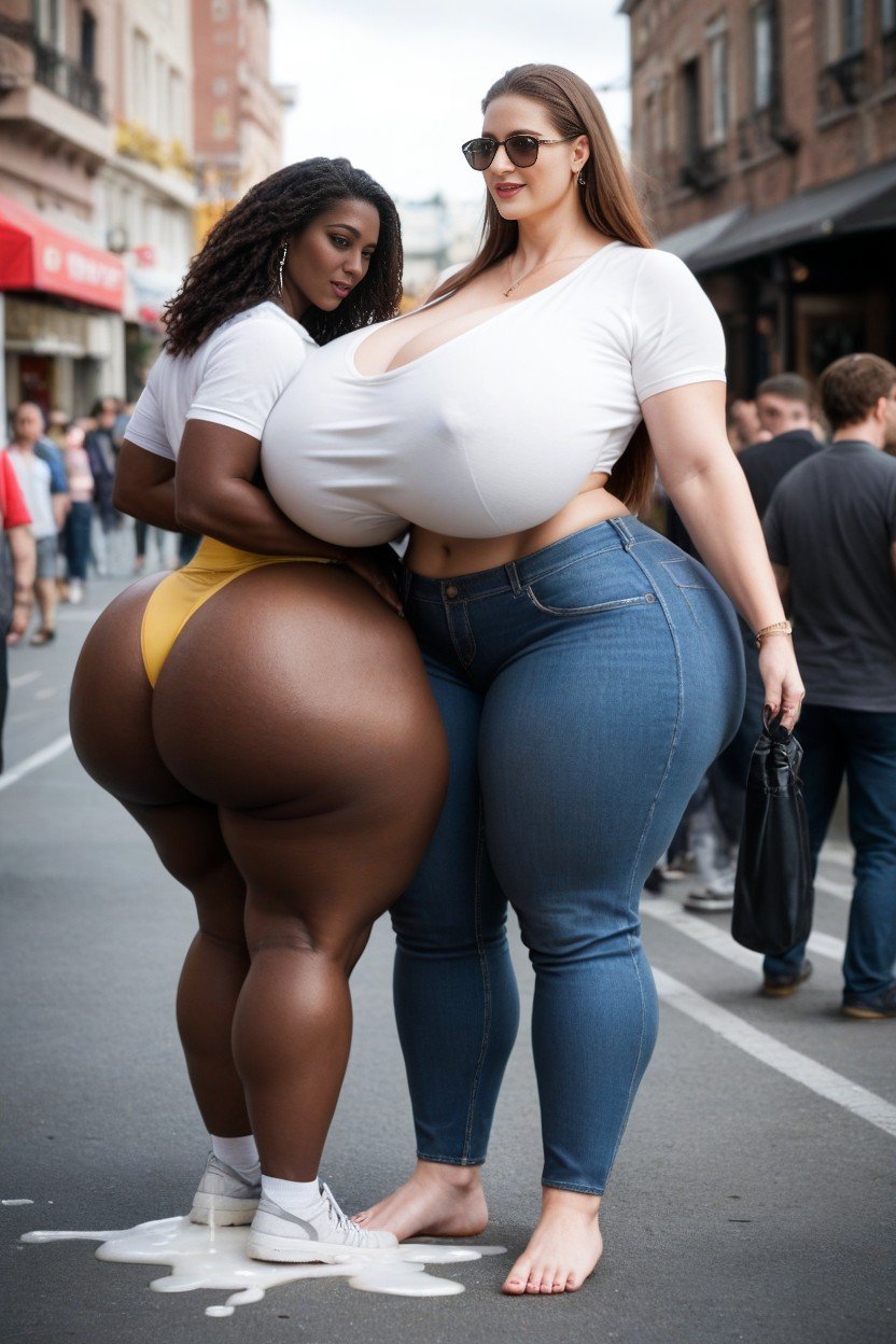 Extreme Hyper Girth, Man Sanding Next To Much Taller Scandinavian Wife, Hyper Cock AI Gay Porn