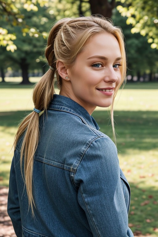 Maliciosa (sorrindo Enquanto Ruborizada), Parque, Jaqueta Pornografia de IA