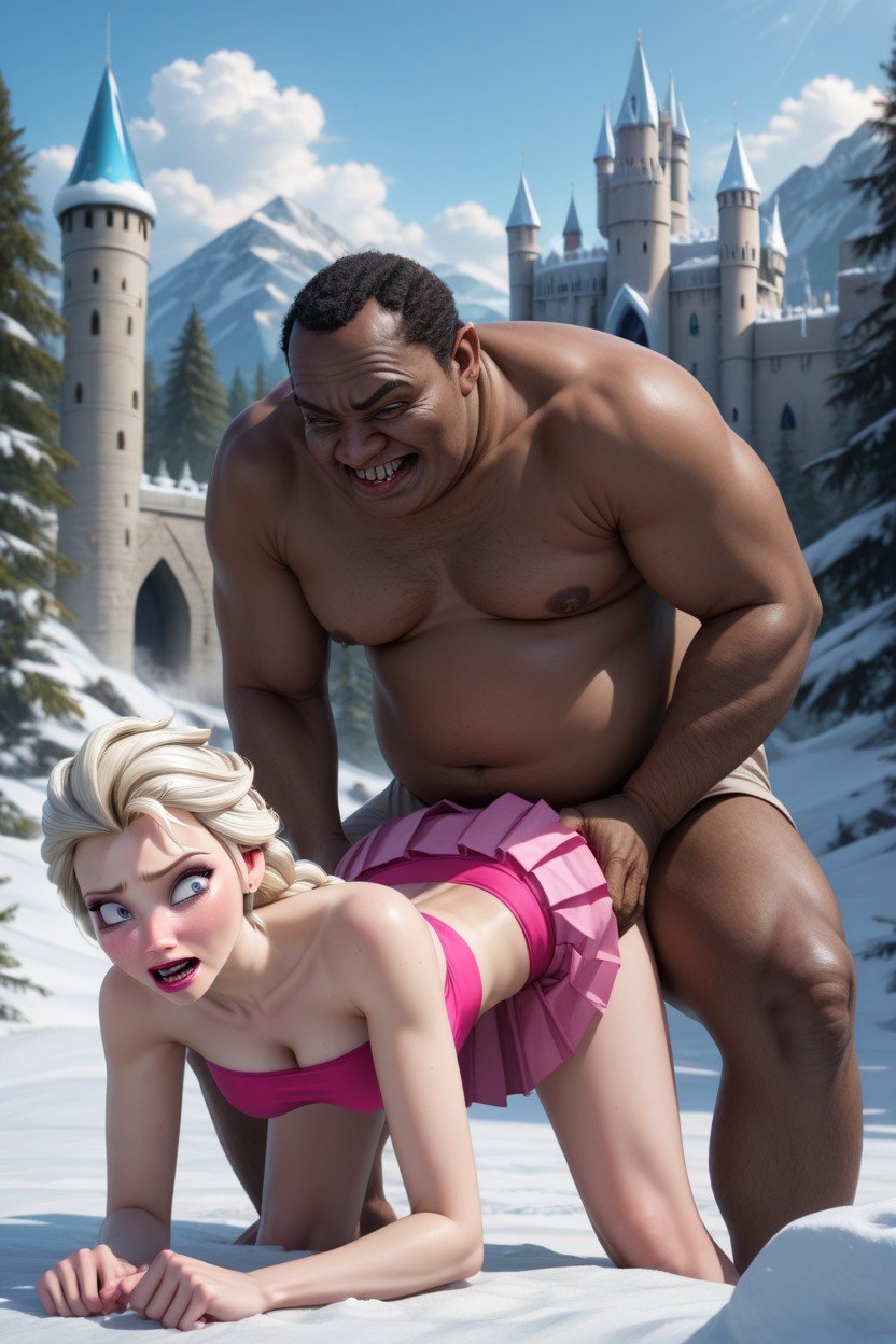 Forest Snow Castle, Elsa From Frozen, Chocado Pornografia de IA