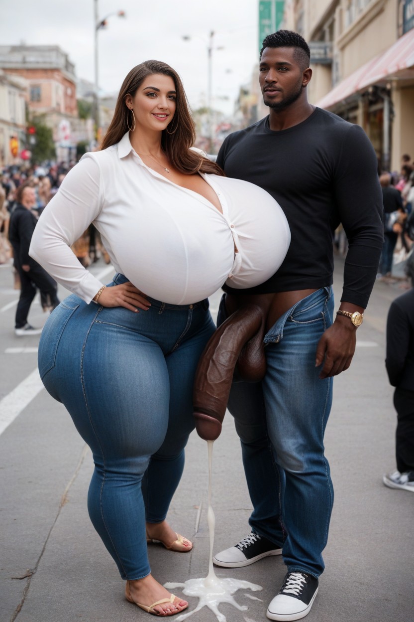 Cock Thicker Than Leg, Woman Is Towering Over Man, Husband And Wife Couple AI Porn