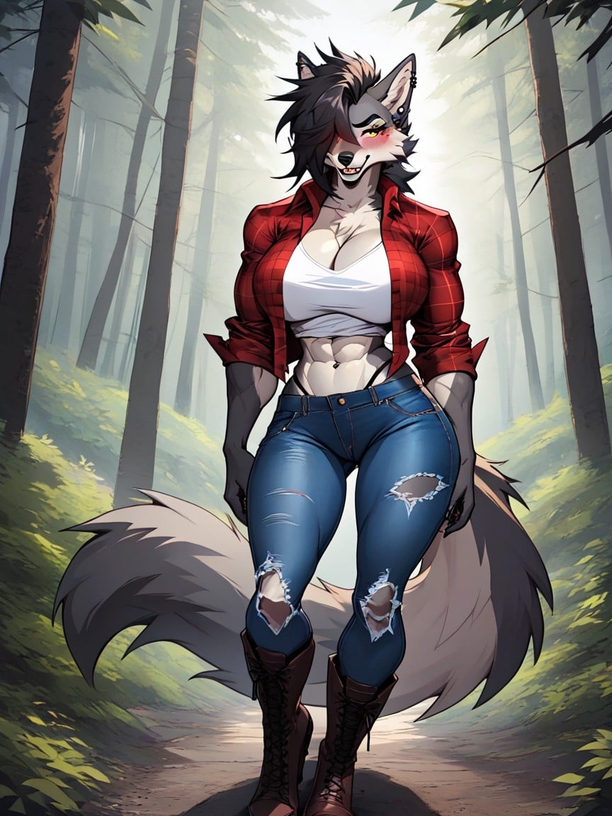 Female, Cleavage, Forest Furry AI Porn