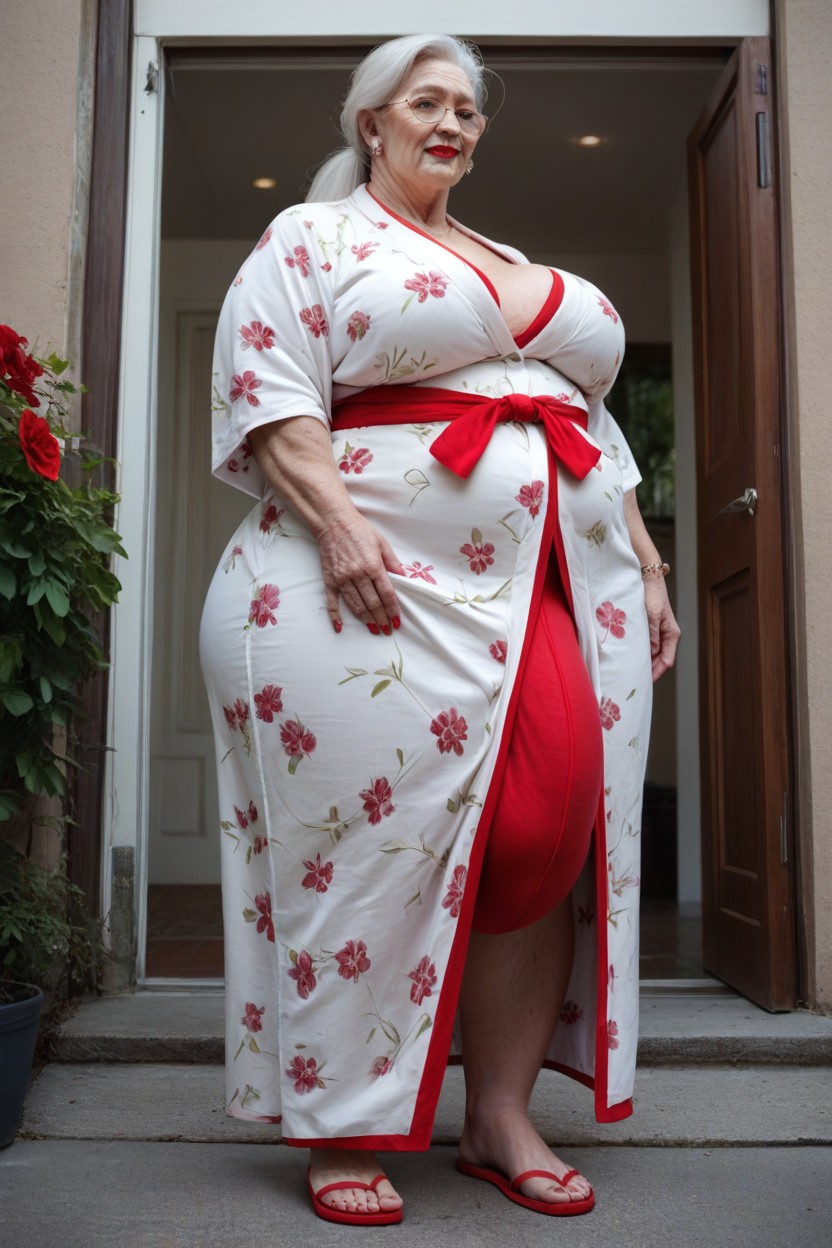 Standing Outside Front Door, Grinning, Ponytail Shemale AI Porn