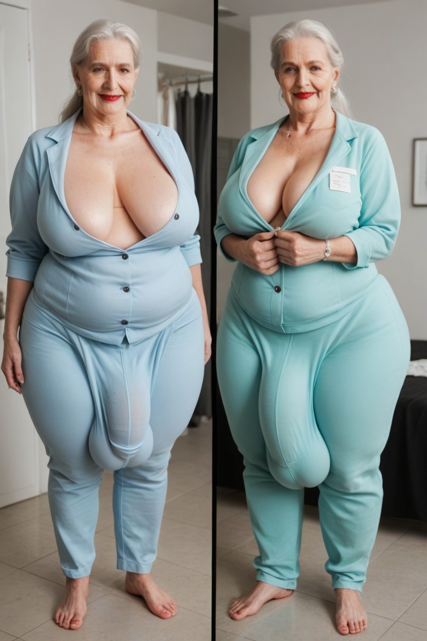 Full Body, White Hair, Pale Skin Shemale AI Porn