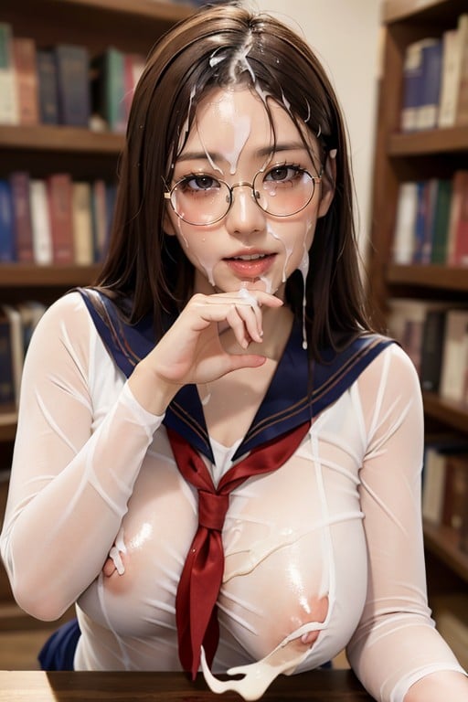 One Shemale, Library, In Sailor Suit Shemale AI Porn