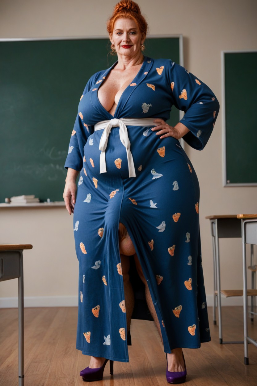 Purple Heels, Big Belly, Messy Bun Shemale AI Porn