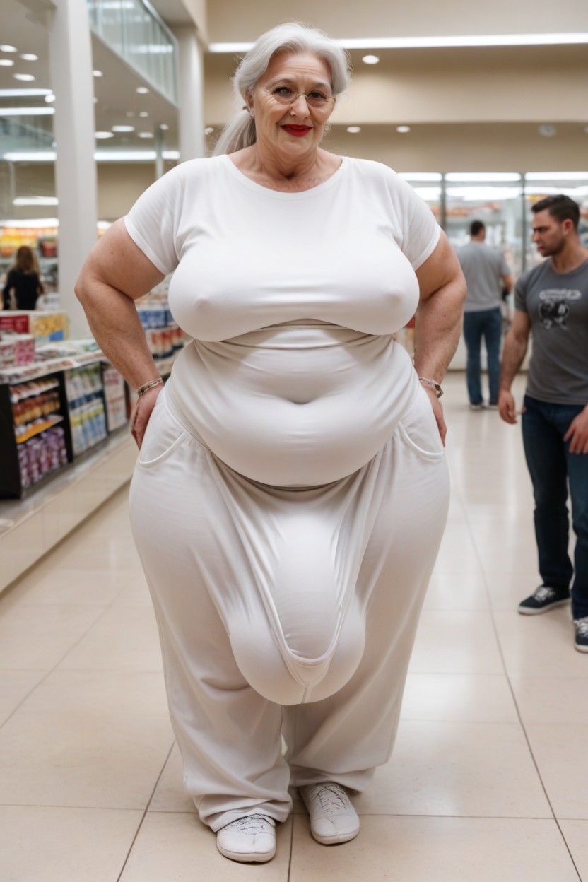 Standing In Shopping Mall, Long Length, Grinning Shemale AI Porn