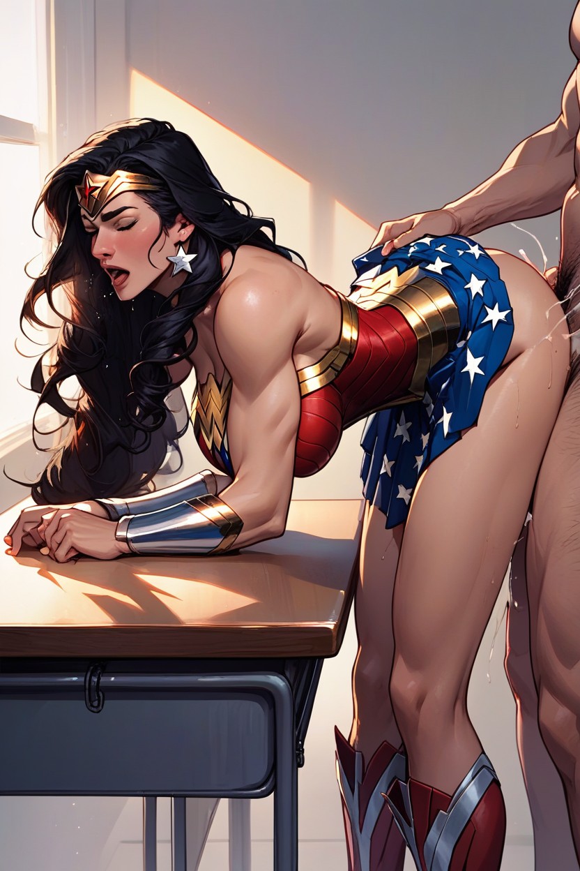 Wearing Full Costume And Skirt, Moaning Face, Wonder Woman Pornografia peluda com IA