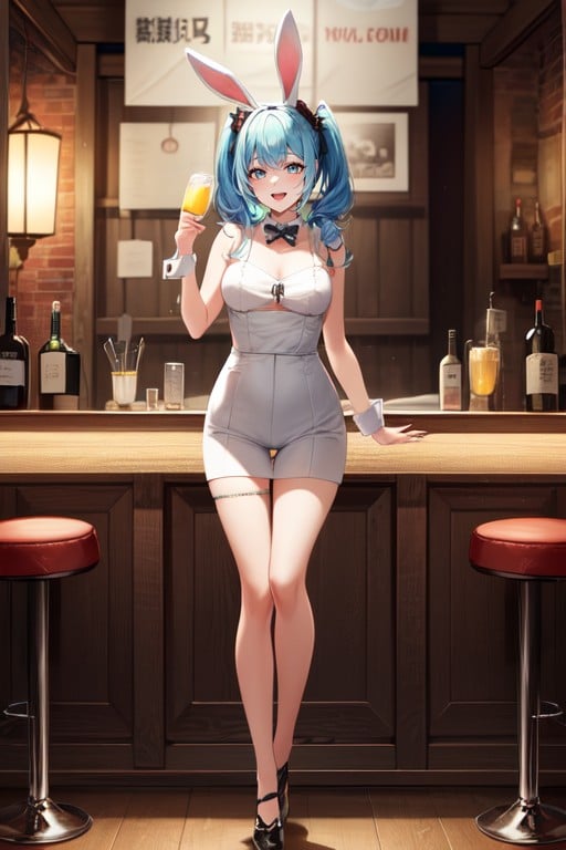 Light Blue Hair, Bunny Costume, Full Body AI Porn