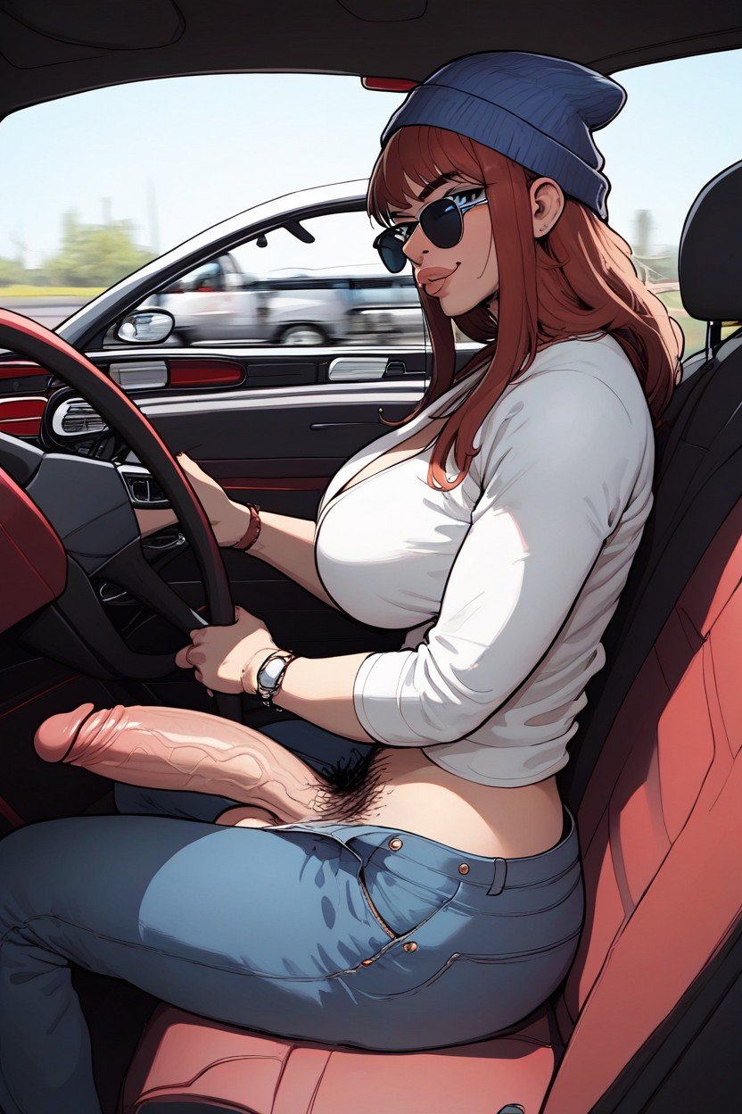 Raised Cheeks, Massive Erect Cock, Sat In Car SeatファーリーAIポルノ