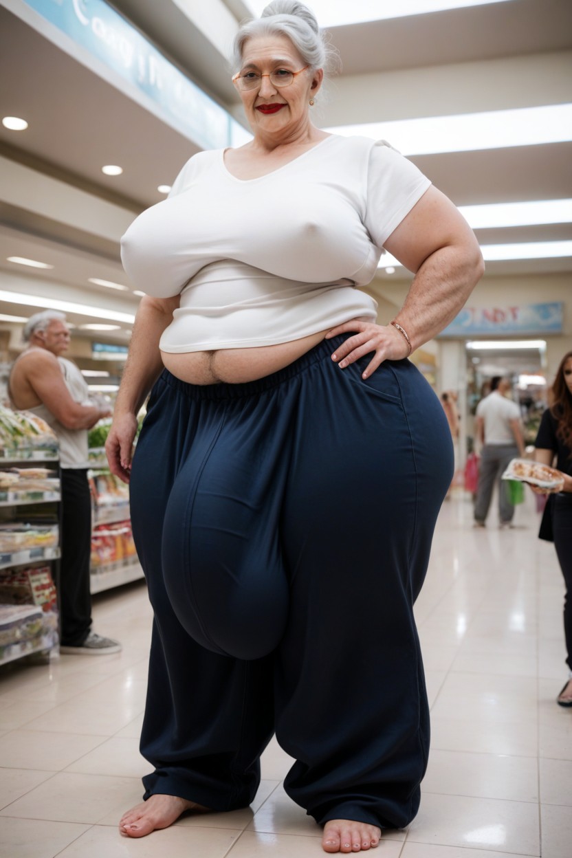 Hair Bun, Baggy Designed Pajama Pants, Full Body Shemale AI Porn
