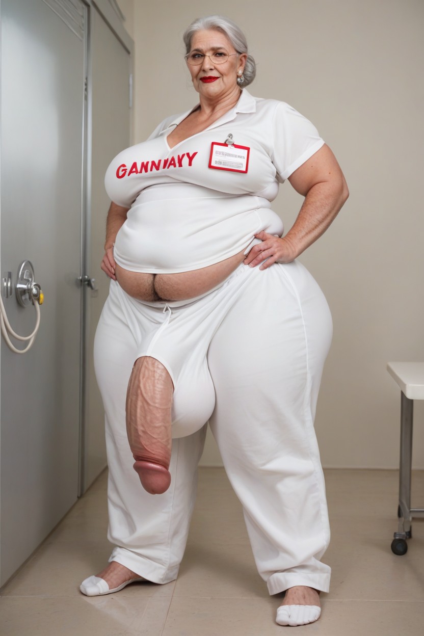 Pale Skin, Grinning, Extremely Large Ass Shemale AI Porn