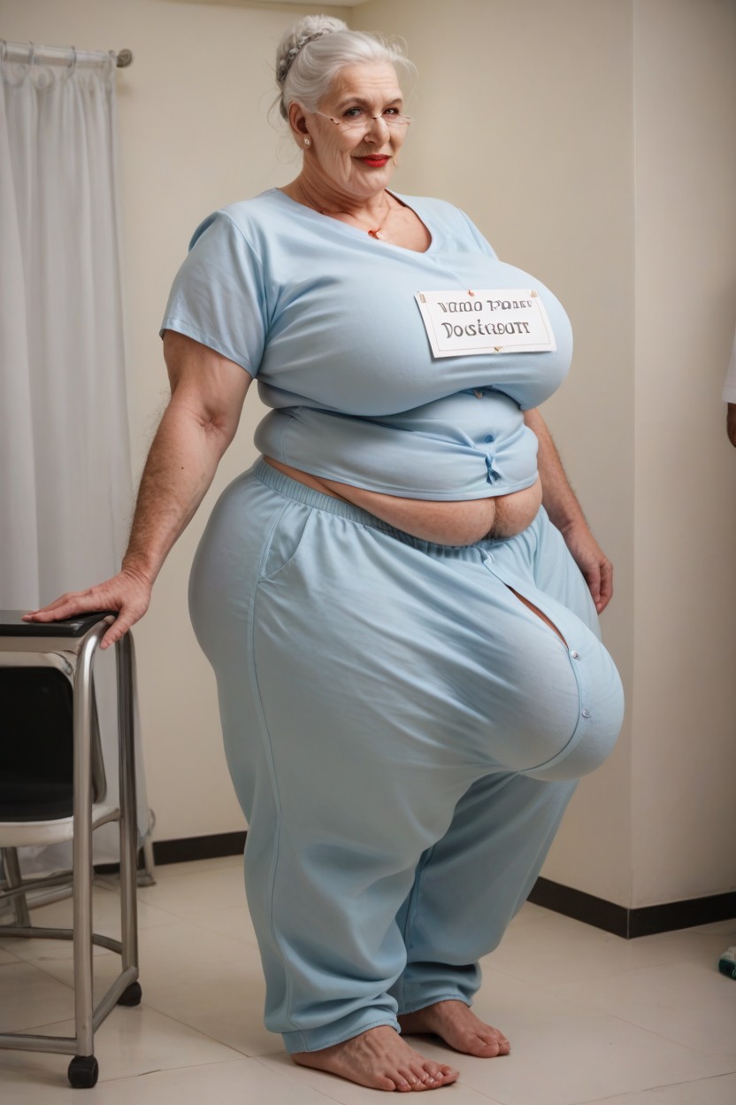 Standing In Hospital, Gigantic Saggy Breast, Grinning Shemale AI Porn